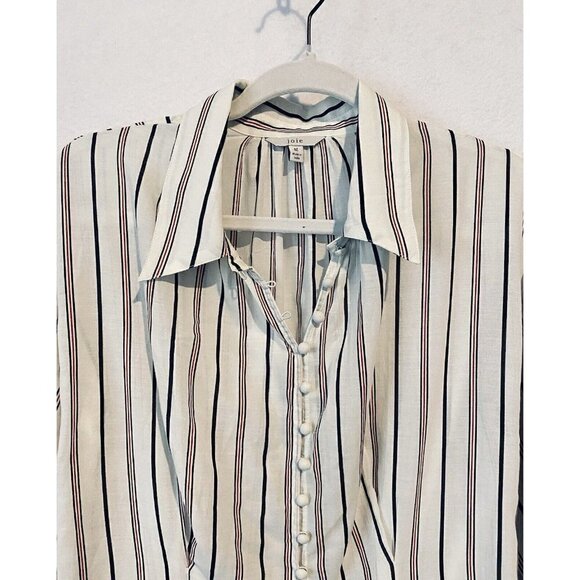 Joie Minya Top Womens Medium Porcelain Stripe Button Up Puff Sleeve Boho - Picture 3 of 9